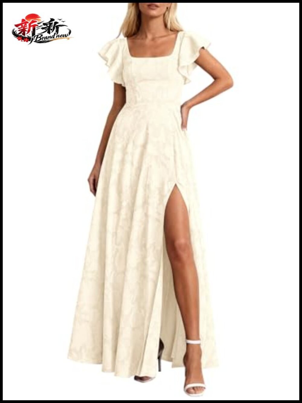 Women's Formal Maxi Dress with Pockets, Smocked Back, High Slit, Square Neck,